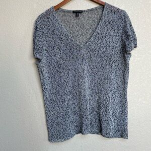 Eileen Fisher Gray Black Space-Dyed Cotton Cord V-Neck Top Size XL Women’s